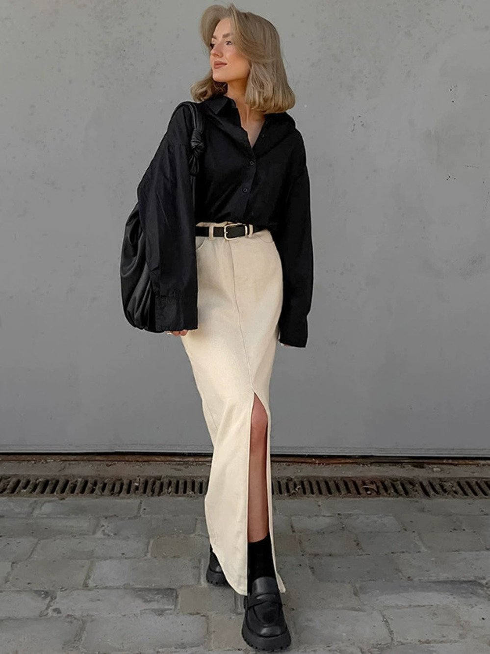 Forever 21 Apricot High Waist Cotton Slit Skirt Spring Office